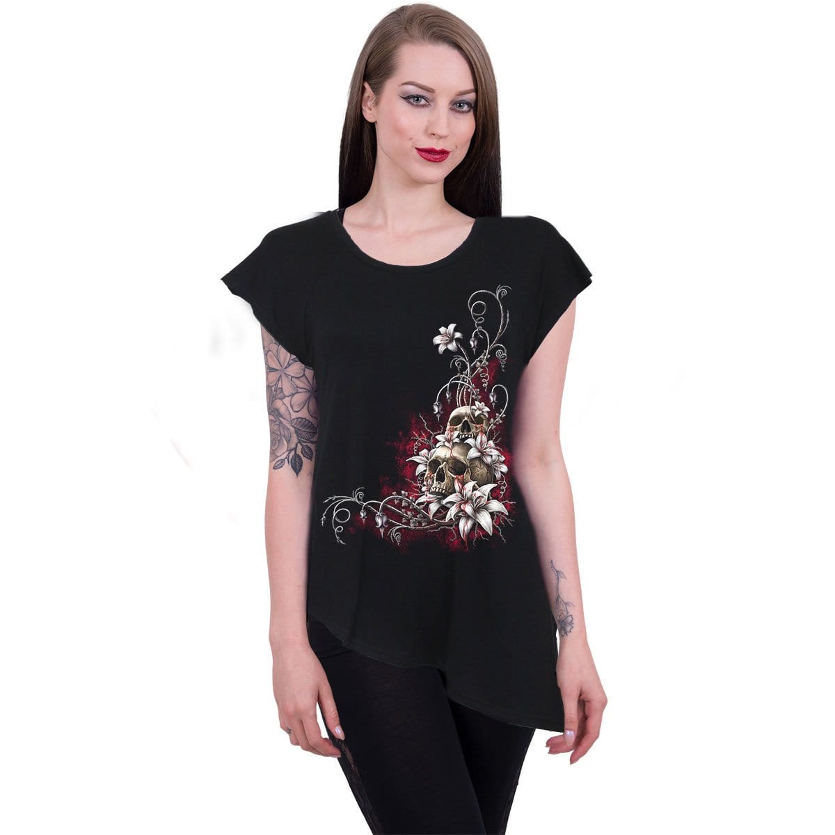 BLOOD TEARS - Raw Neck Asymmetric Viscose Top - Spiral USA