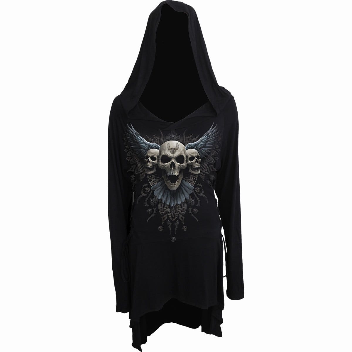 RAVEN SKULL - Black Widow Gothic Hooded Dress - Spiral USA