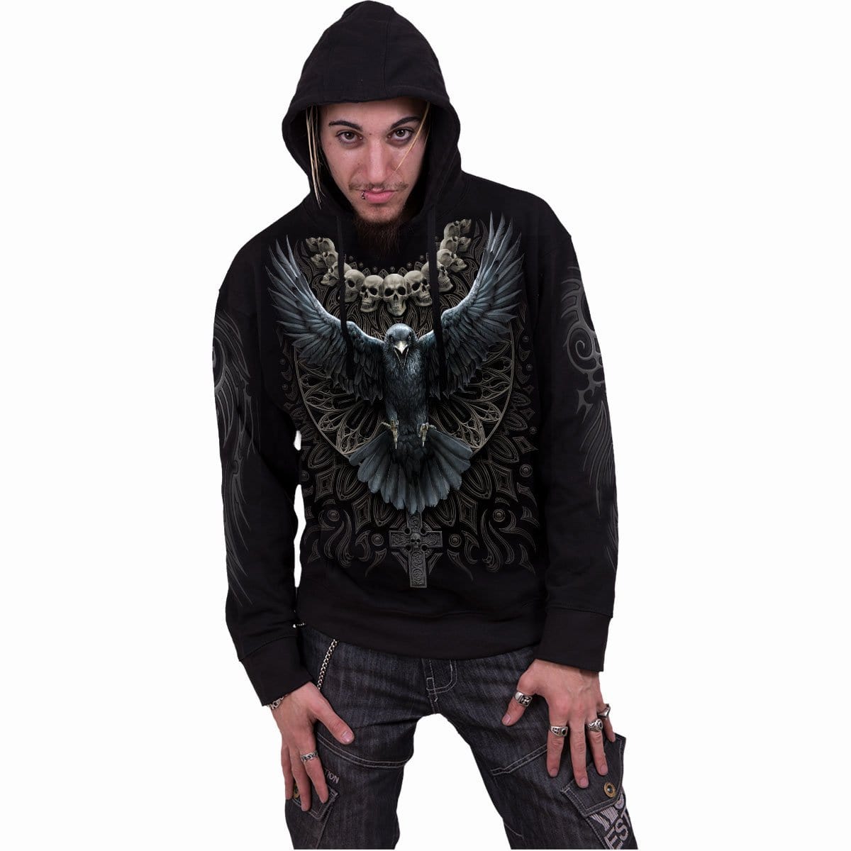 RAVEN SKULL - Hoody Black - Spiral USA