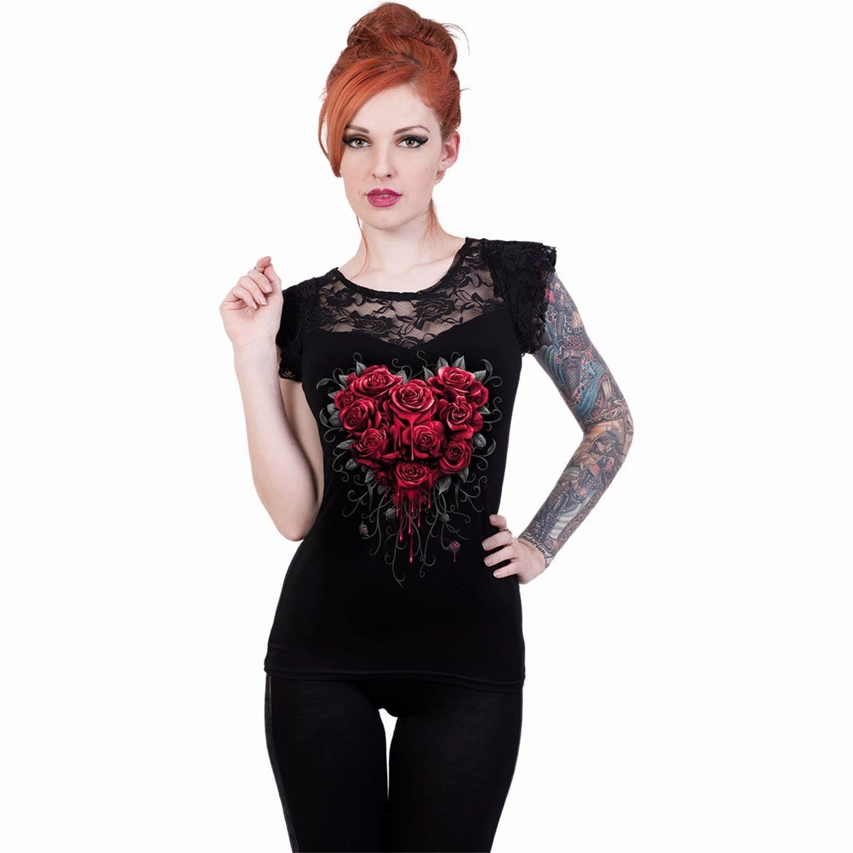 BLEEDING HEART - Lace Layered Cap Sleeve Top Black - Spiral USA