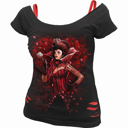 QUEEN OF HEARTS - 2in1 Red Ripped Top Black
