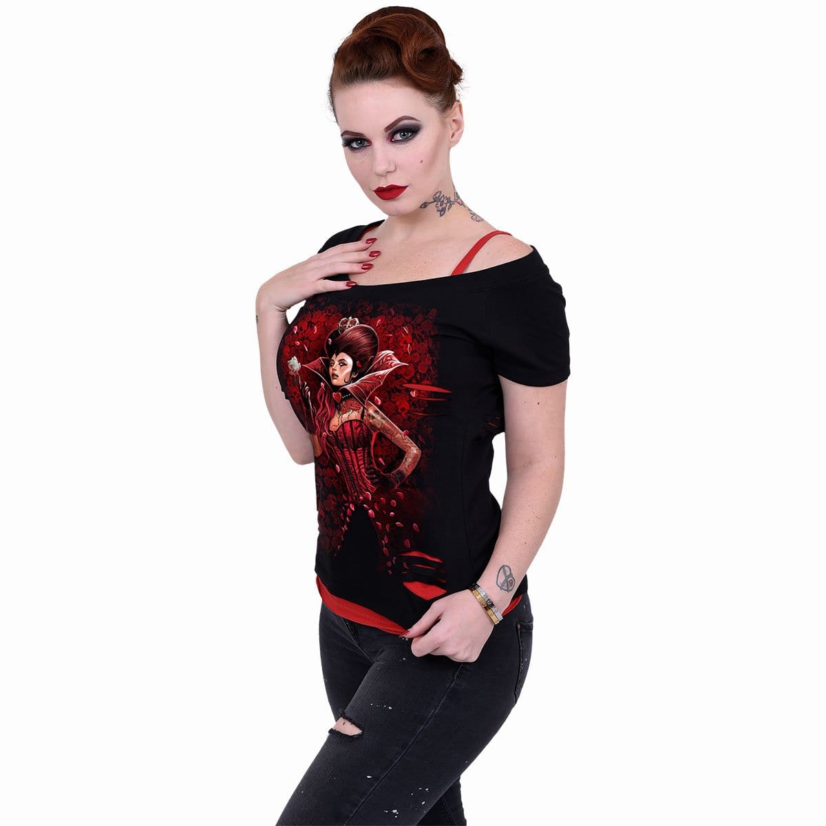 QUEEN OF HEARTS - 2in1 Red Ripped Top Black - Spiral USA