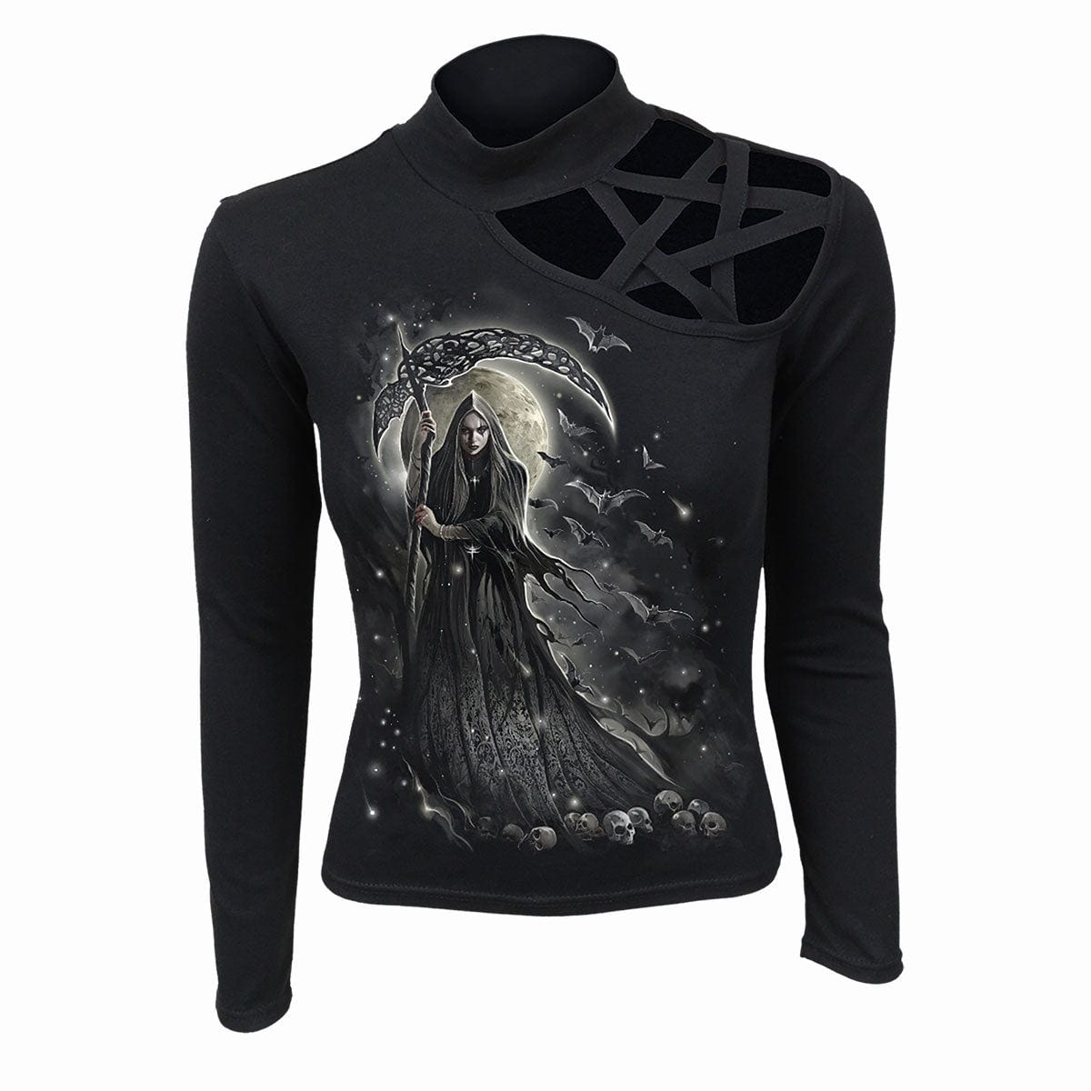 QUEEN OF DEATH - Pentagram Shoulder Longsleeve Top - Spiral USA