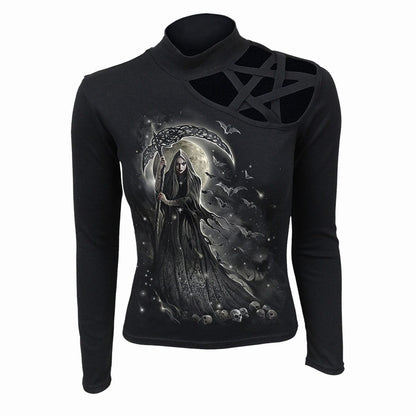QUEEN OF DEATH - Pentagram Shoulder Longsleeve Top - Spiral USA