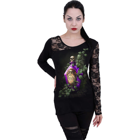 POISONED IVY - Lace One Shoulder Top Black