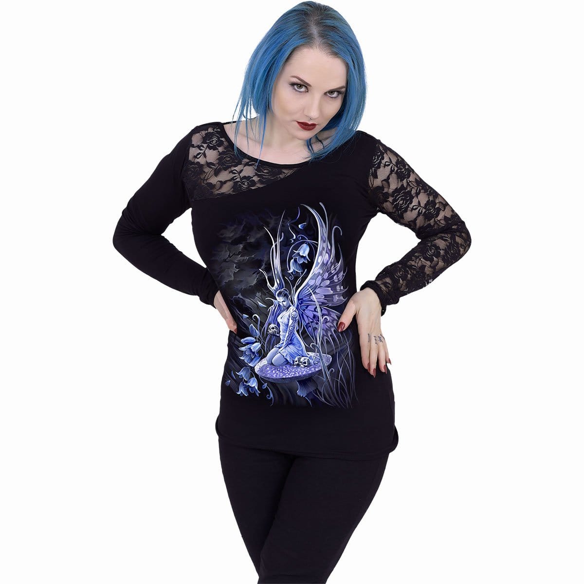 BLUEBELL FAIRY - Lace One Shoulder Top Black - Spiral USA
