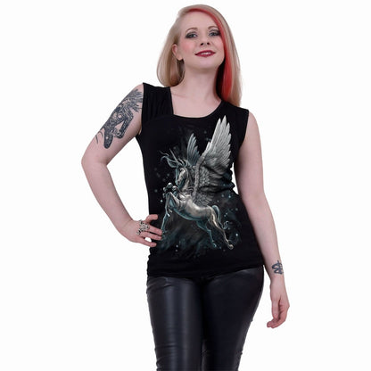 CELESTIAL - Gathered Shoulder Slant Vest Black - Spiral USA