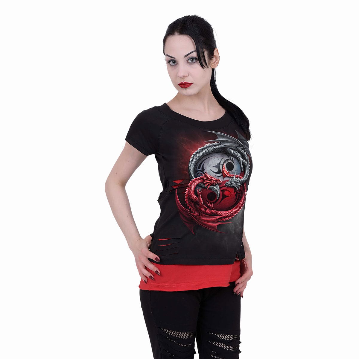 INFINITY DRAGONS - 2in1 Red Ripped Top Black - Spiral USA