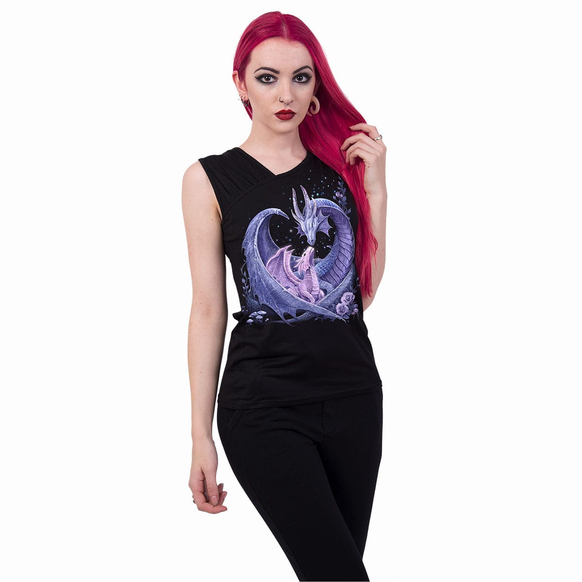 MATERNAL INSTINCTS - Gathered Shoulder Slant Vest Black - Spiral USA