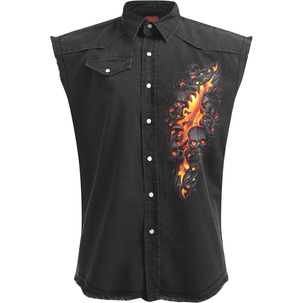 SKULL LAVA - Sleeveless Stone Washed Worker Black - Spiral USA