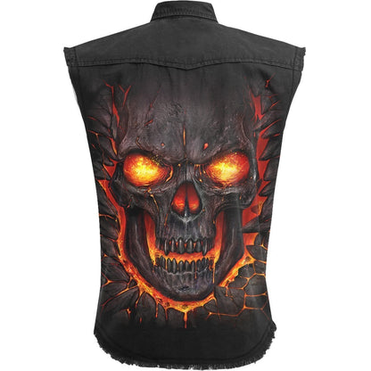 SKULL LAVA - Sleeveless Stone Washed Worker Black - Spiral USA