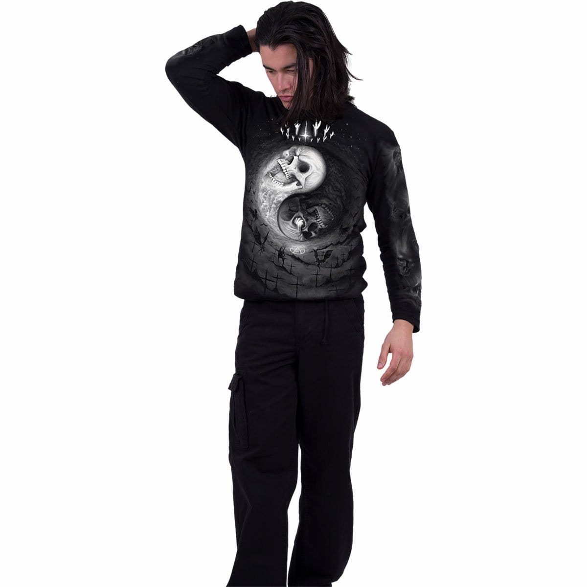 YIN YANG SKULLS - Longsleeve T-Shirt Black - Spiral USA