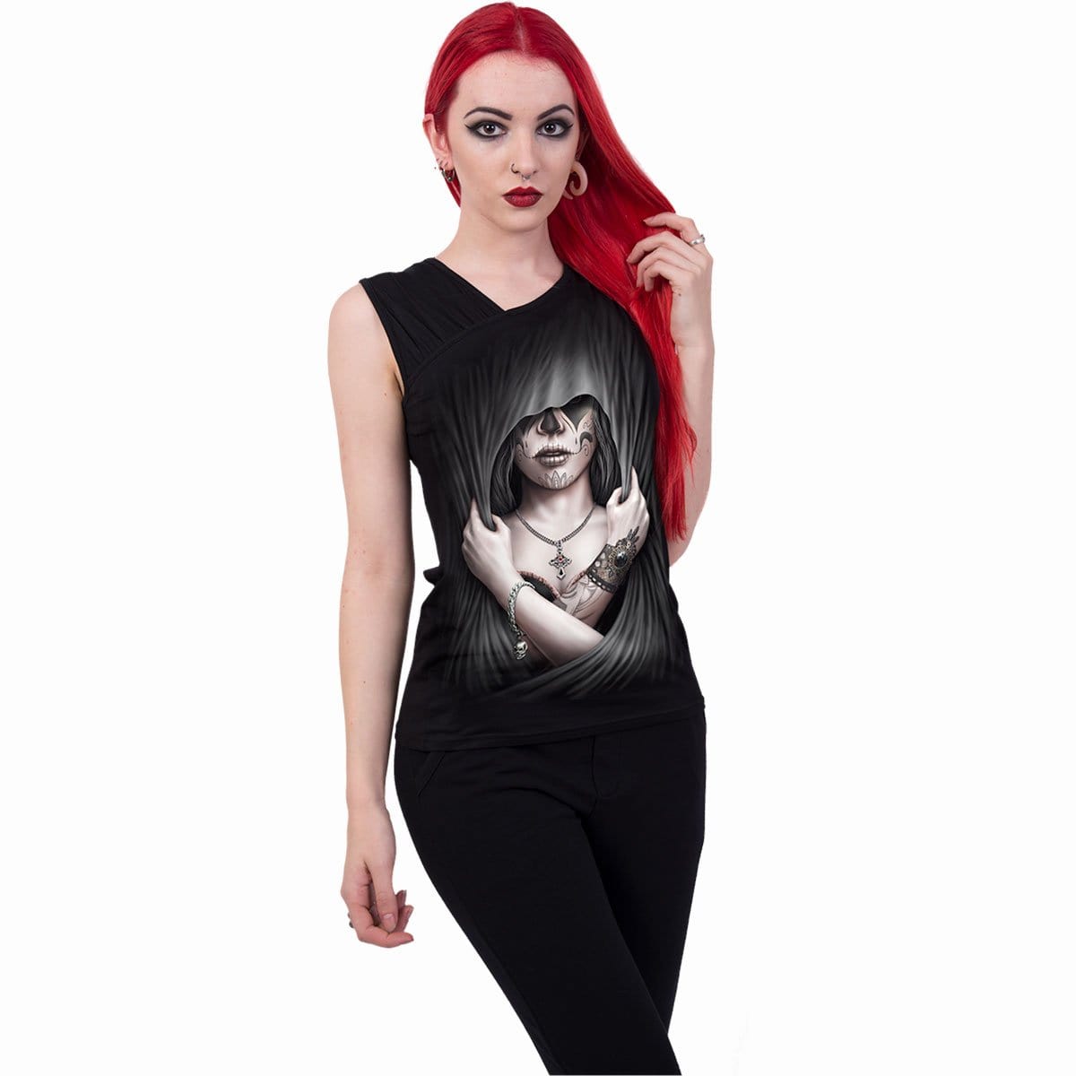 DEAD LOVE - Gathered Shoulder Slant Vest Black - Spiral USA