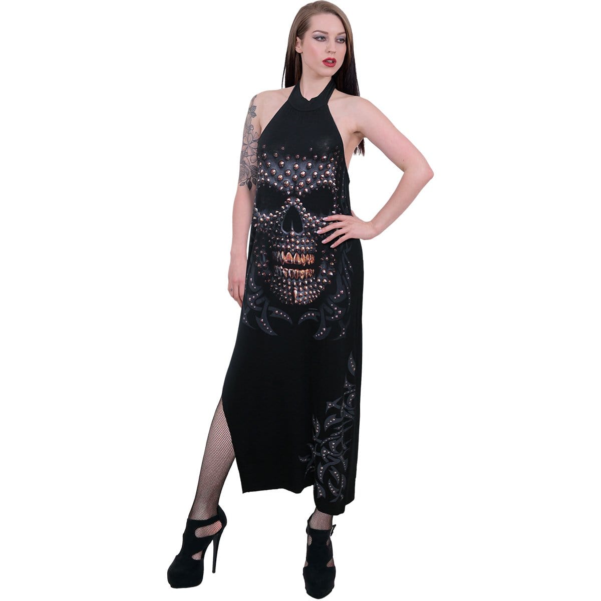 BLACK GOLD - Halter Neck Tie-up Long Dress - Spiral USA