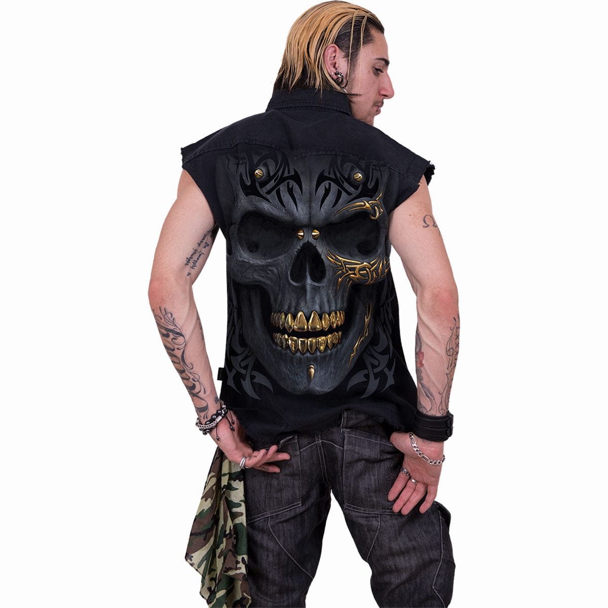 BLACK GOLD - Sleeveless Stone Washed Worker Black - Spiral USA