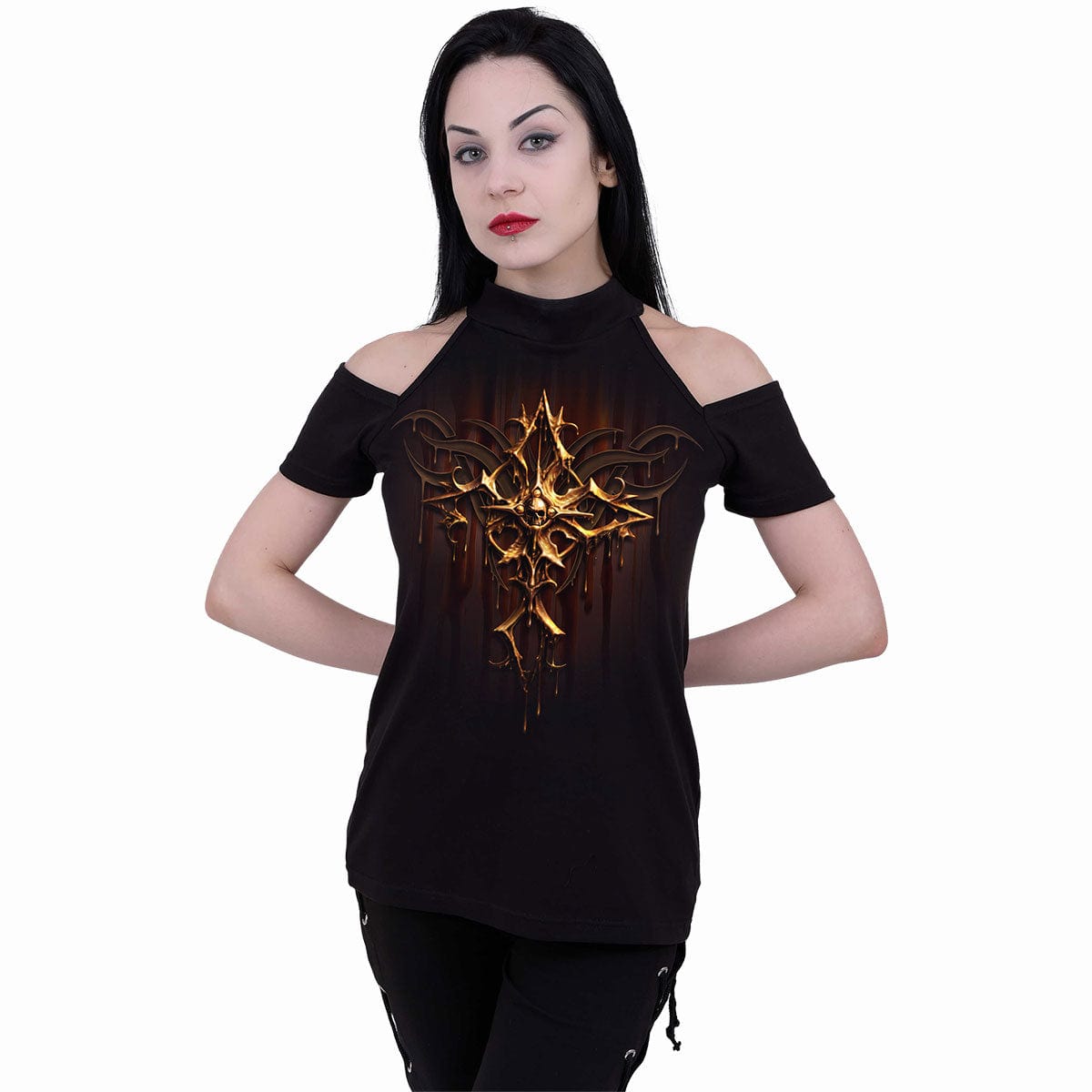 DRIPPING GOLD - Halter Neck Drop Shoulder Top - Spiral USA