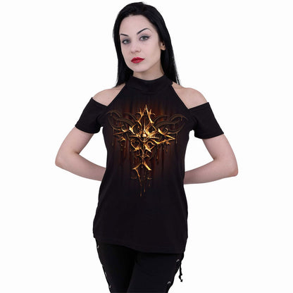DRIPPING GOLD - Halter Neck Drop Shoulder Top - Spiral USA