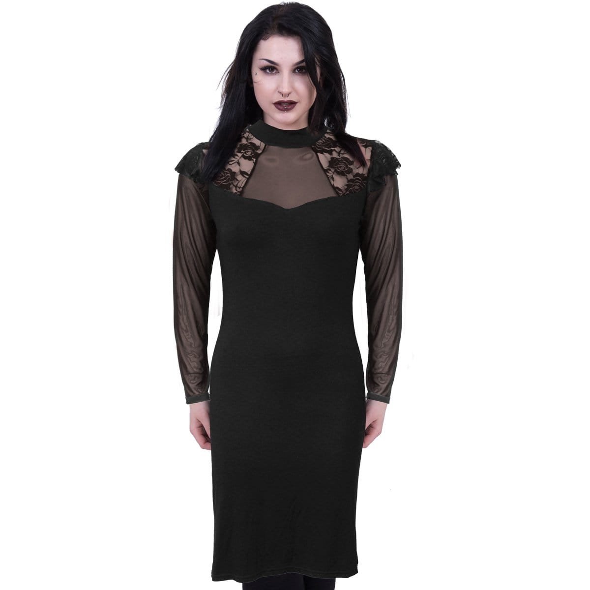 GOTHIC ELEGANCE - Lace Shoulder Corset Dress - Spiral USA