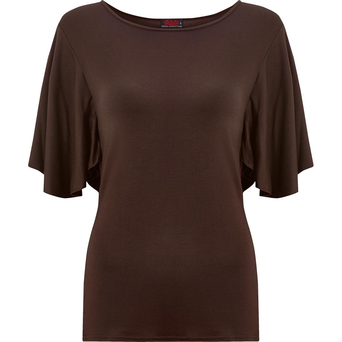 GOTHIC ELEGANCE - Boat Neck Bat Sleeve Top Chocolate - Spiral USA
