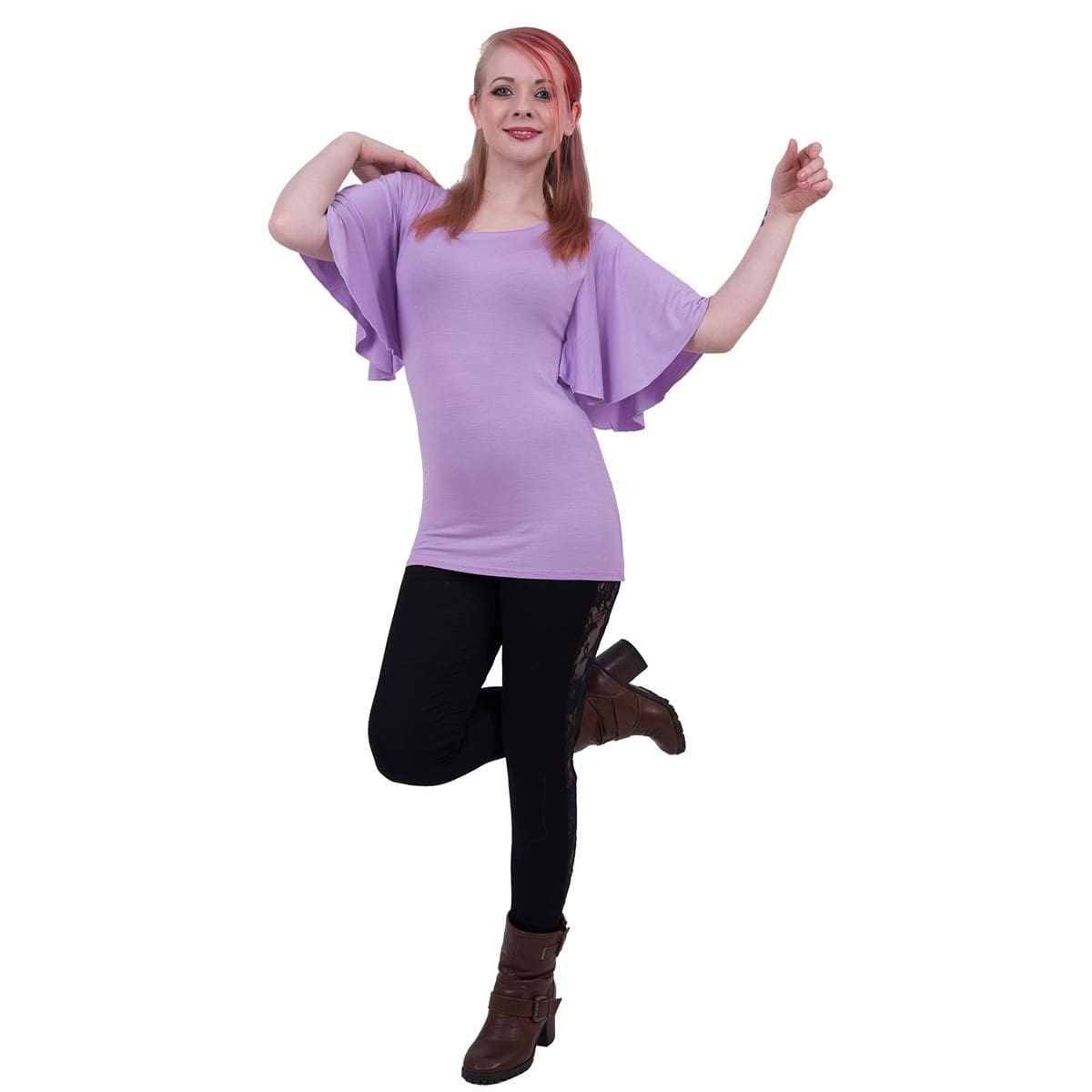 GOTHIC ELEGANCE - Boat Neck Bat Sleeve Top Purple - Spiral USA
