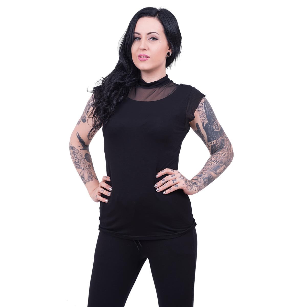 GOTHIC ELEGANCE - Turtle Neck Fine Mesh Top Black - Spiral USA
