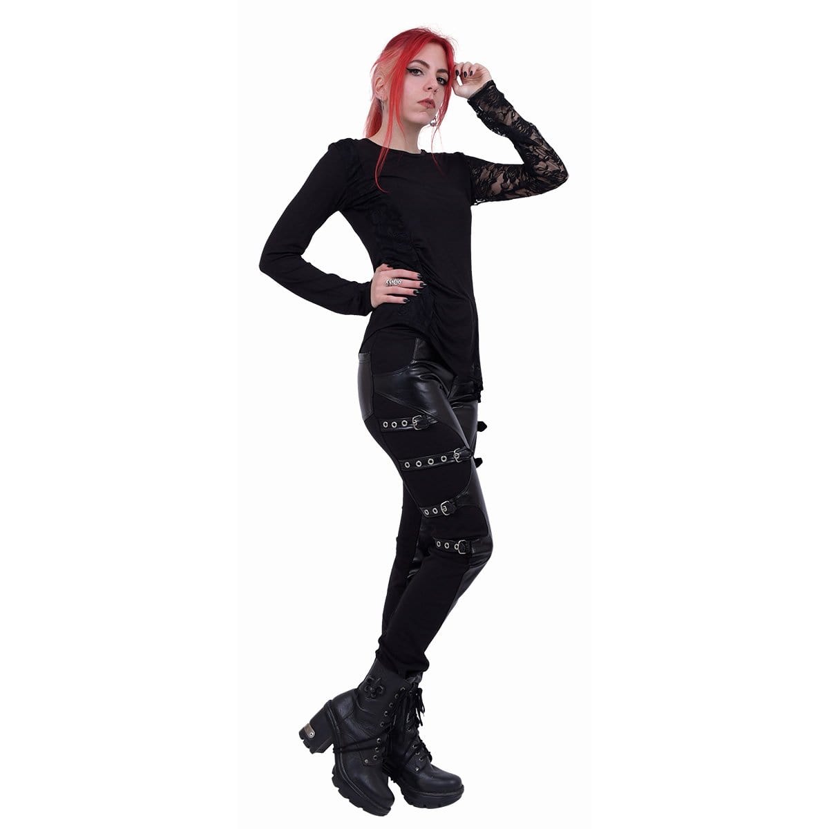 GOTHIC ROCK - Biker PVC Panel Buckle Trousers - Spiral USA