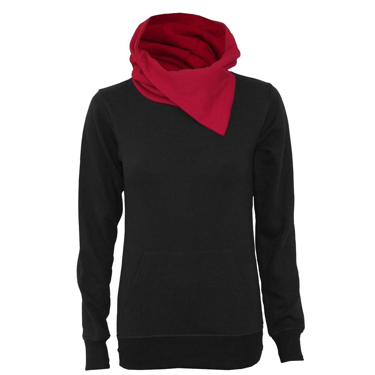 URBAN FASHION - Shawl Neck Red Hood Kangaroo Top Black - Spiral USA