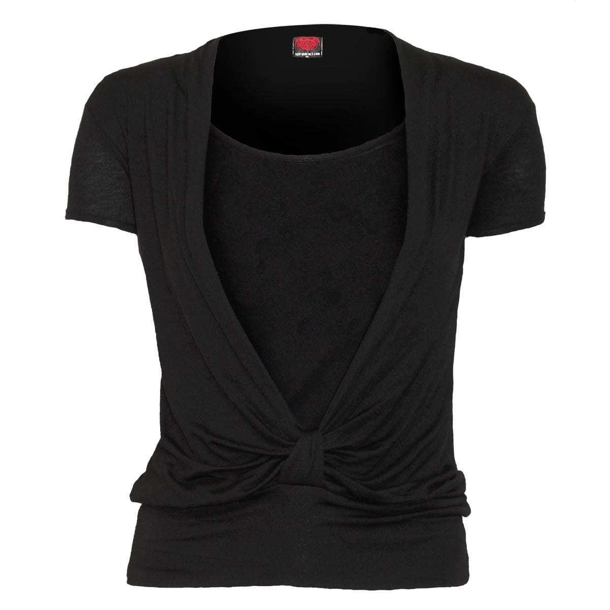 URBAN FASHION - 2in1 Gathered Knot Short Sleeve Top - Spiral USA