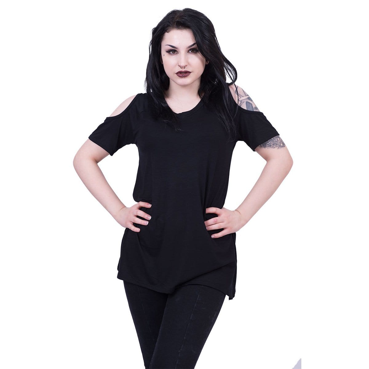 URBAN FASHION - Cold Shoulder Goth Bottom Top - Spiral USA