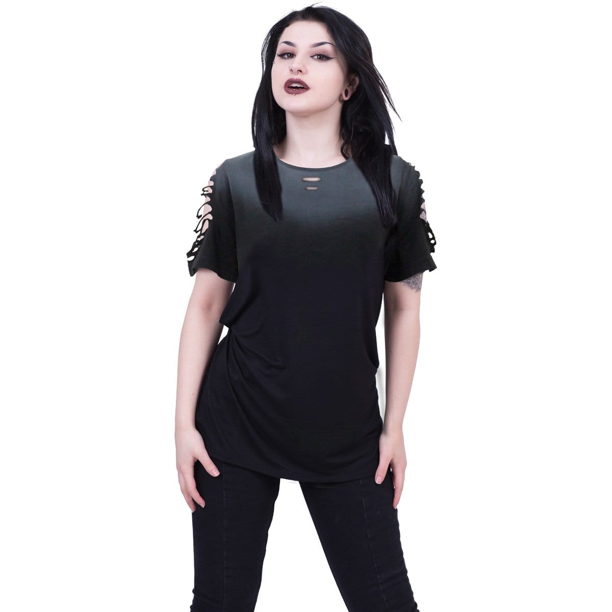 URBAN FASHION - Distressed Spray On Baggy Top - Spiral USA