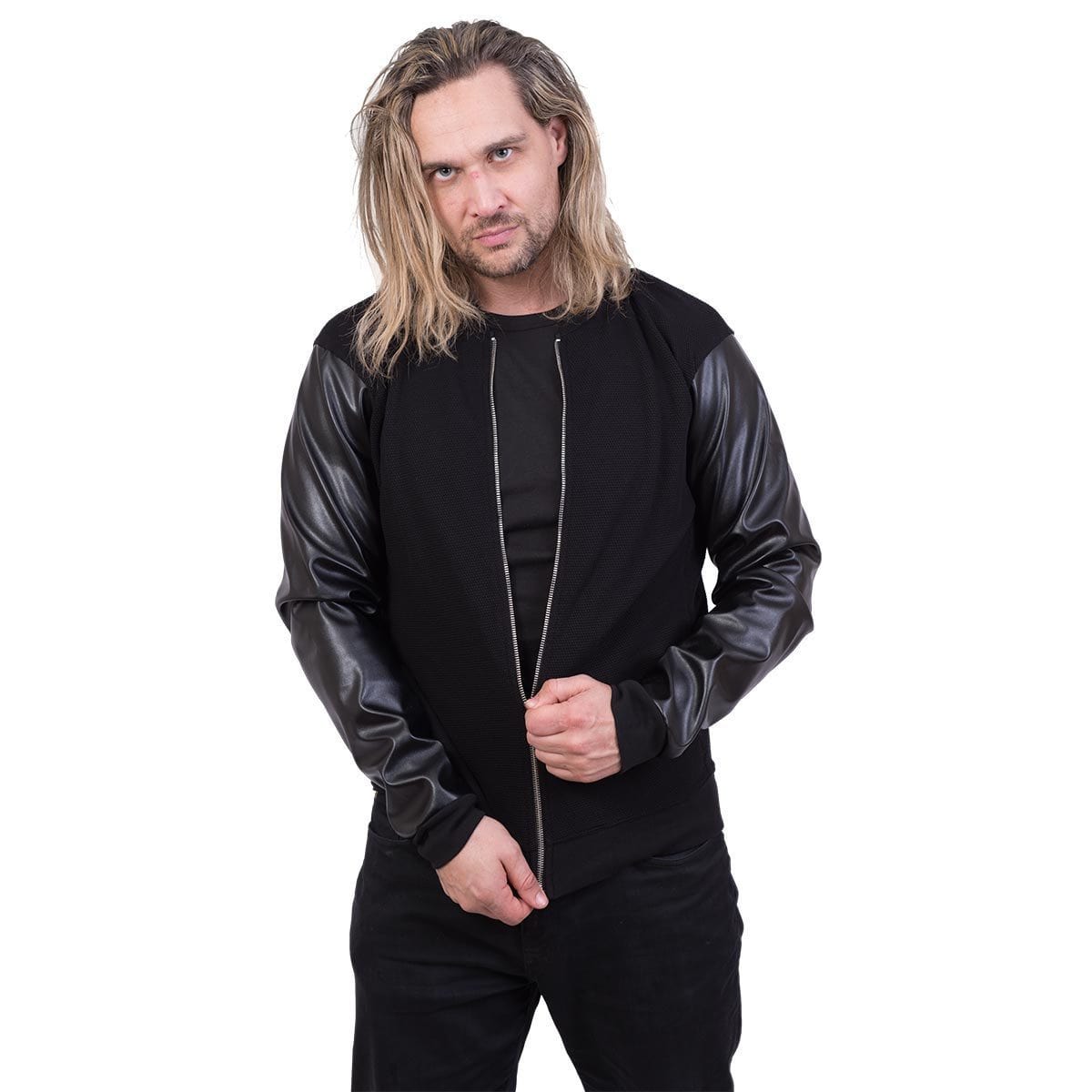 URBAN FASHION - Bomber Jacket with PU Leather Sleeves - Spiral USA