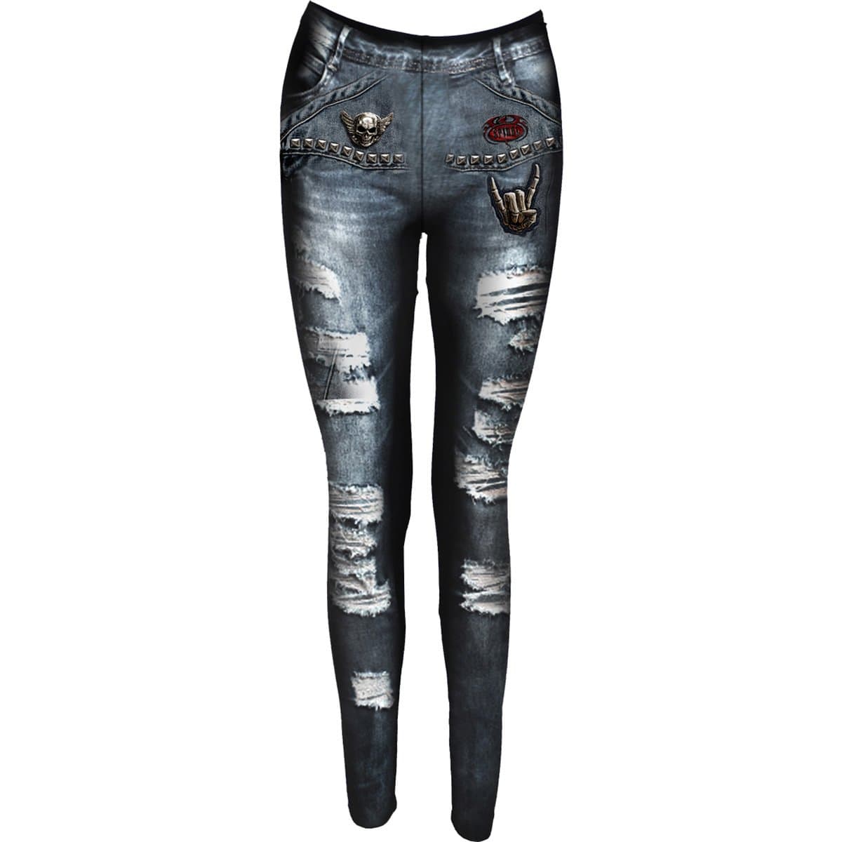 TORN DENIM AO - Allover Comfy Fit Leggings Black
