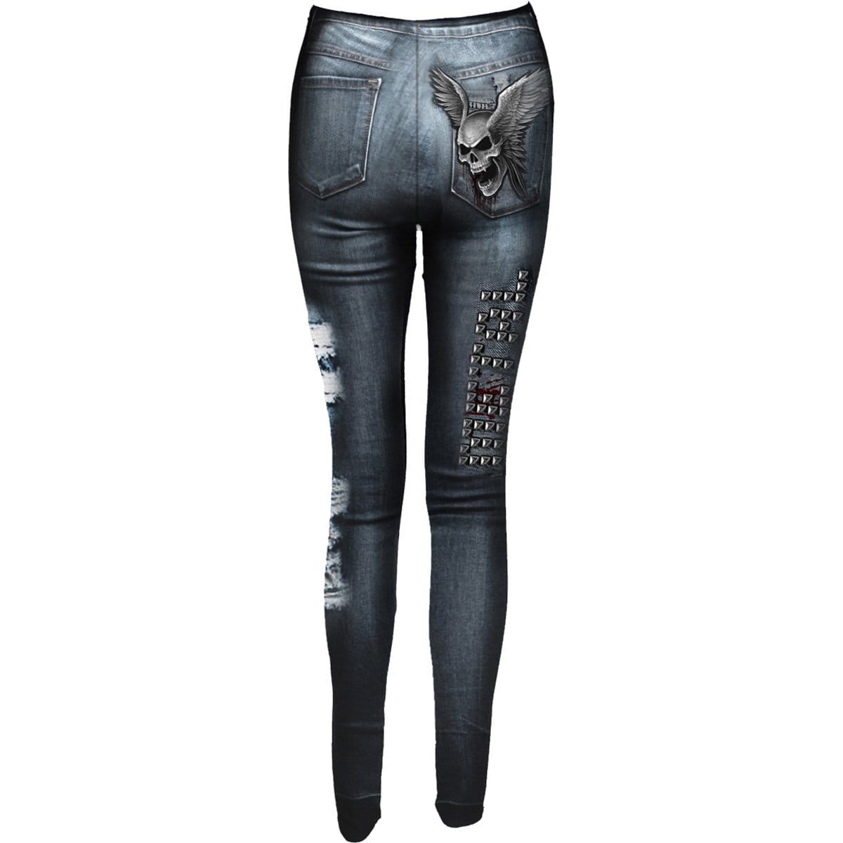 TORN DENIM AO - Allover Comfy Fit Leggings Black - Spiral USA