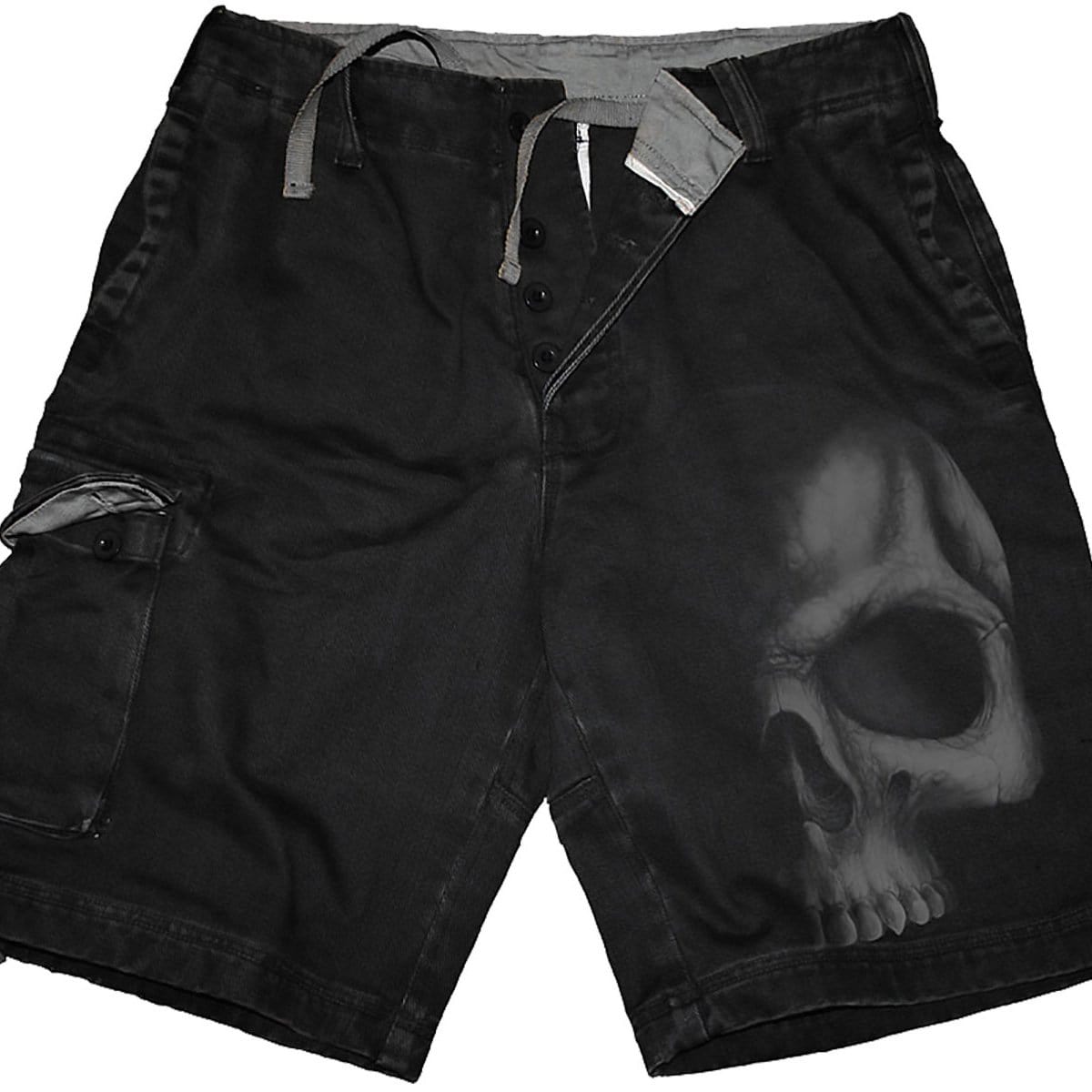 SHADOW SKULL (GREY) - Vintage Cargo Shorts Black - Spiral USA