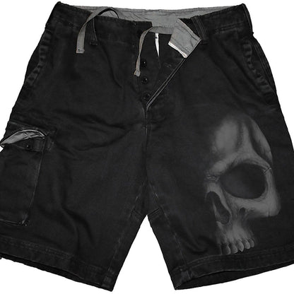 SHADOW SKULL (GREY) - Vintage Cargo Shorts Black - Spiral USA