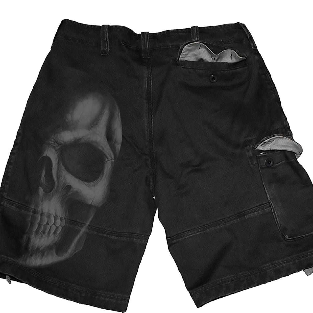 SHADOW SKULL (GREY) - Vintage Cargo Shorts Black - Spiral USA