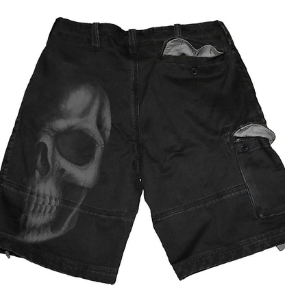 SHADOW SKULL (GREY) - Vintage Cargo Shorts Black - Spiral USA
