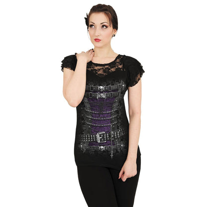 WAISTED CORSET - Lace Layered Cap Sleeve Top Black - Spiral USA