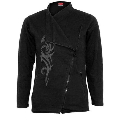 STAINED TRIBAL - Slant Zip Women Biker Jacket Black - Spiral USA