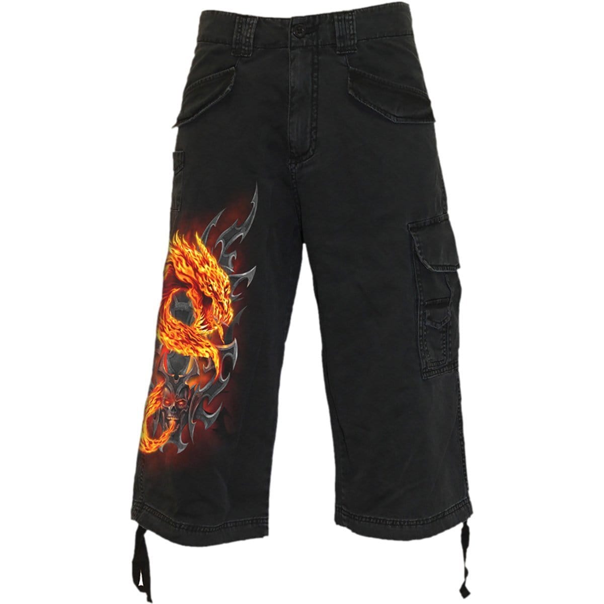 FIRE DRAGON - Vintage Cargo Shorts 3/4 Long Black - Spiral USA