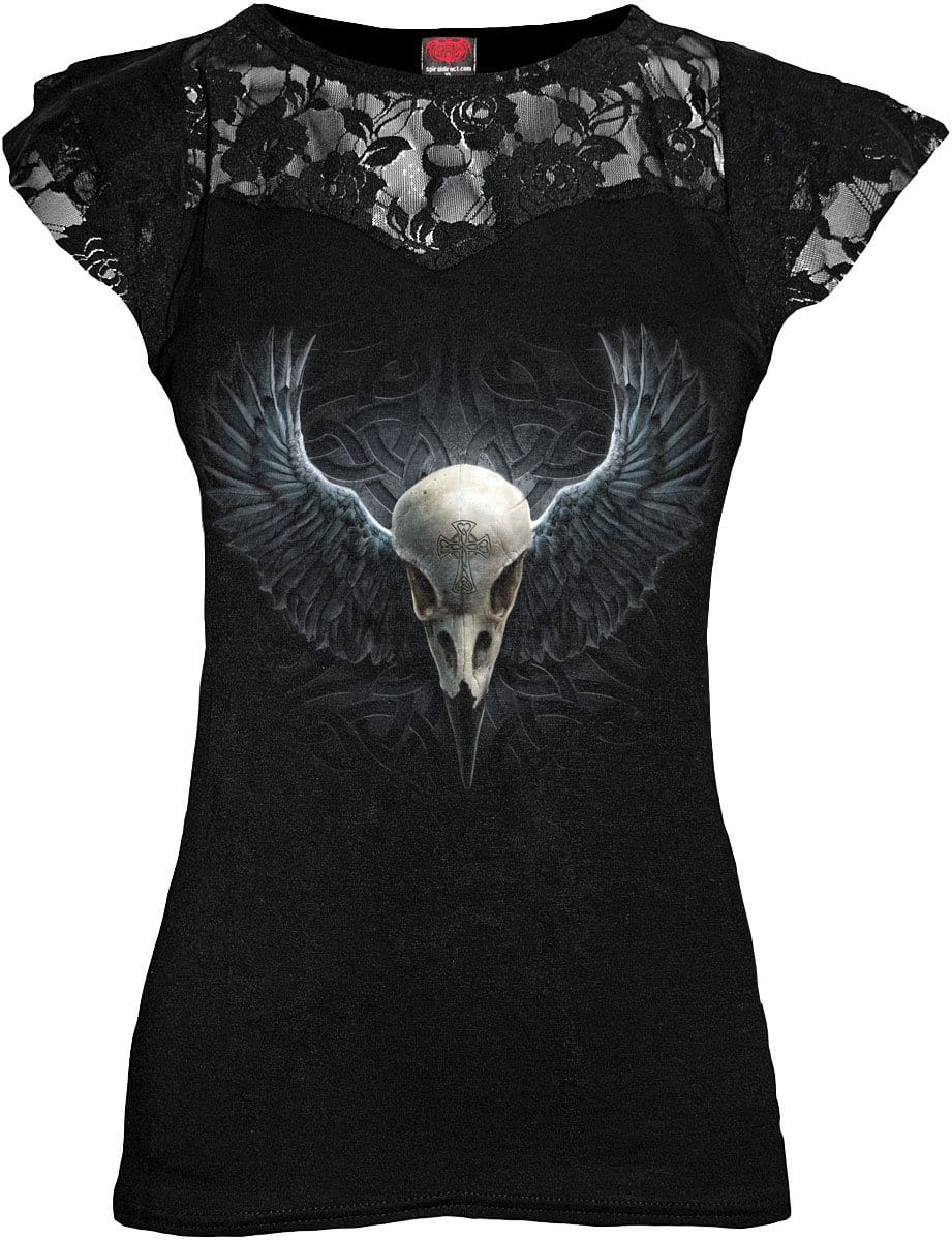RAVEN CAGE - Lace Layered Cap Sleeve Top Black