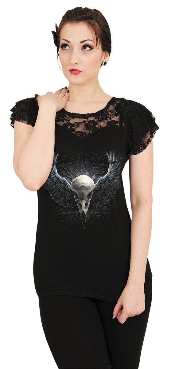 RAVEN CAGE - Lace Layered Cap Sleeve Top Black - Spiral USA