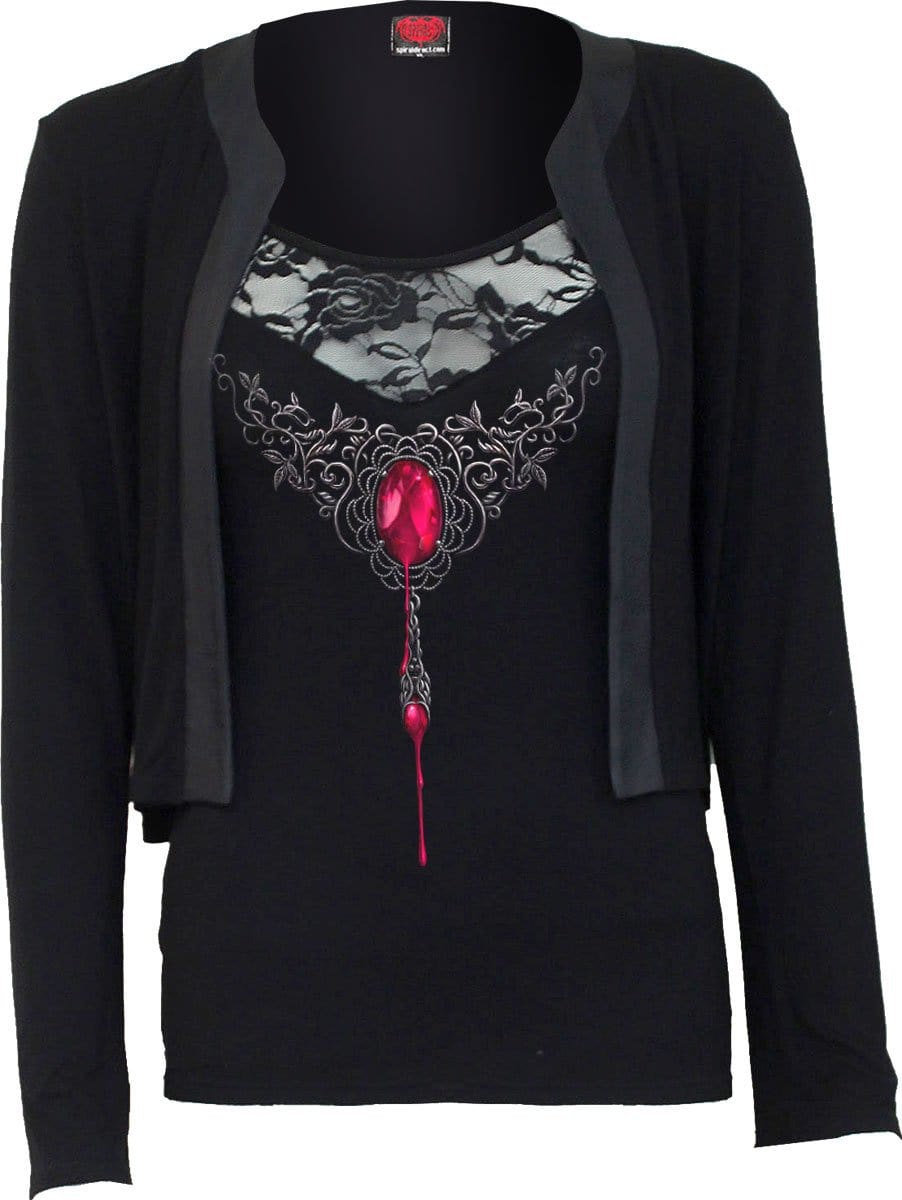 BLOOD RUBY - 2in1 Lace Vest Cardigan 