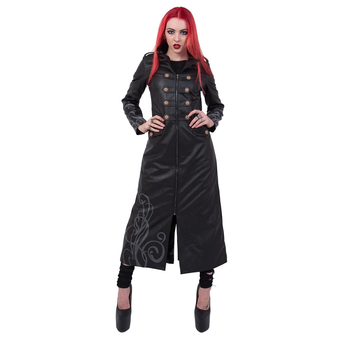 JUST TRIBAL - Gothic Trench Coat PU-Leather Corset Back - Spiral USA