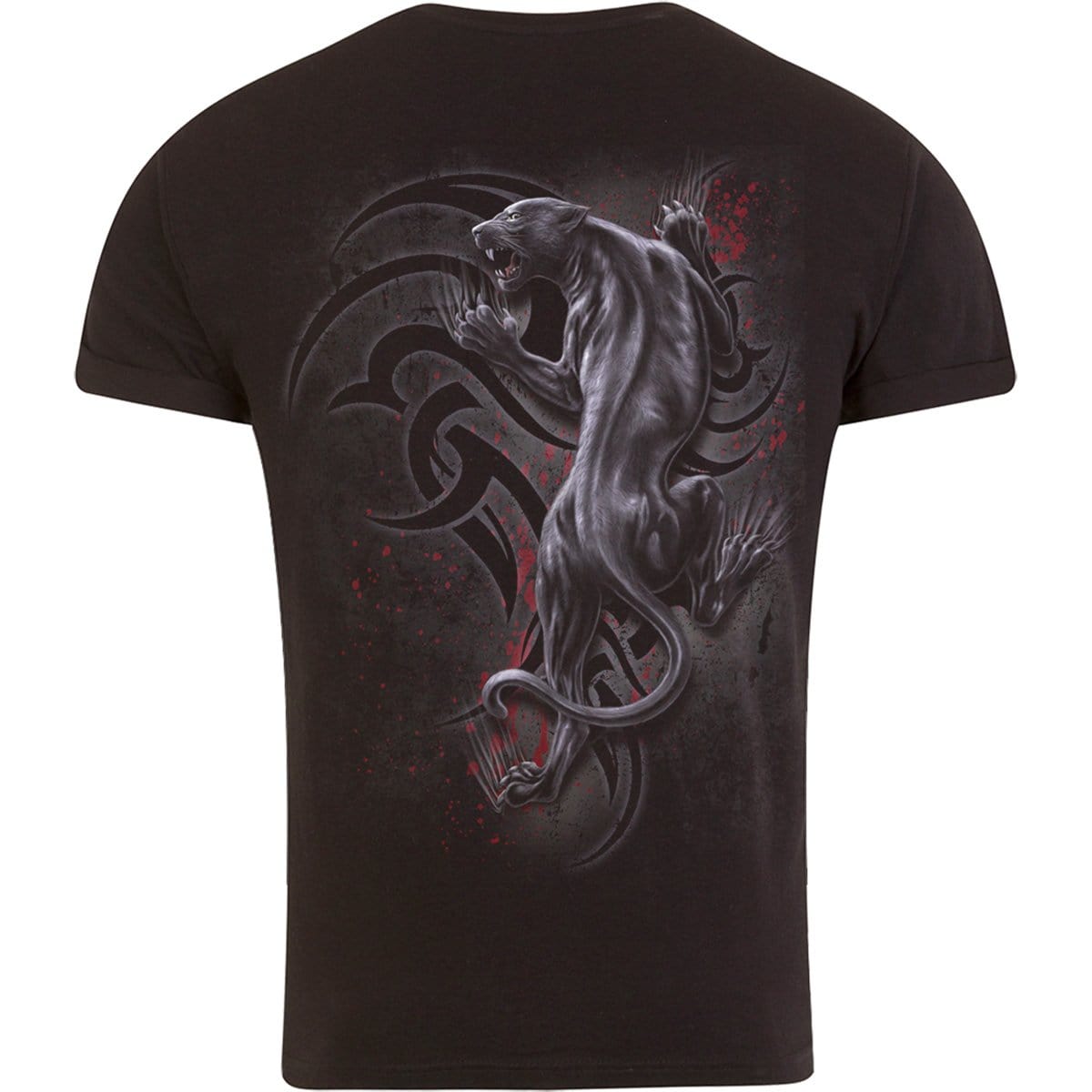 TRIBAL PANTHER - T-Shirt Modern Cut Turnup Sleeve Black - Spiral USA