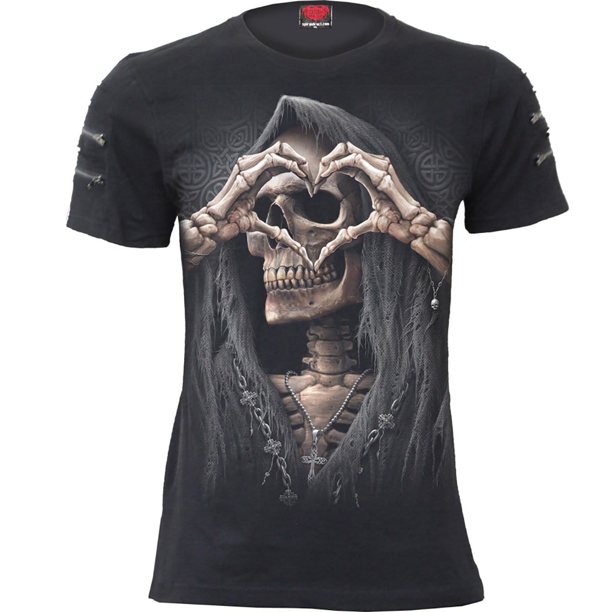 DARK LOVE - Twin Zipper Sleeve Fashion Tee - Spiral USA
