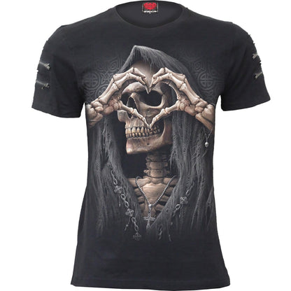 DARK LOVE - Twin Zipper Sleeve Fashion Tee - Spiral USA
