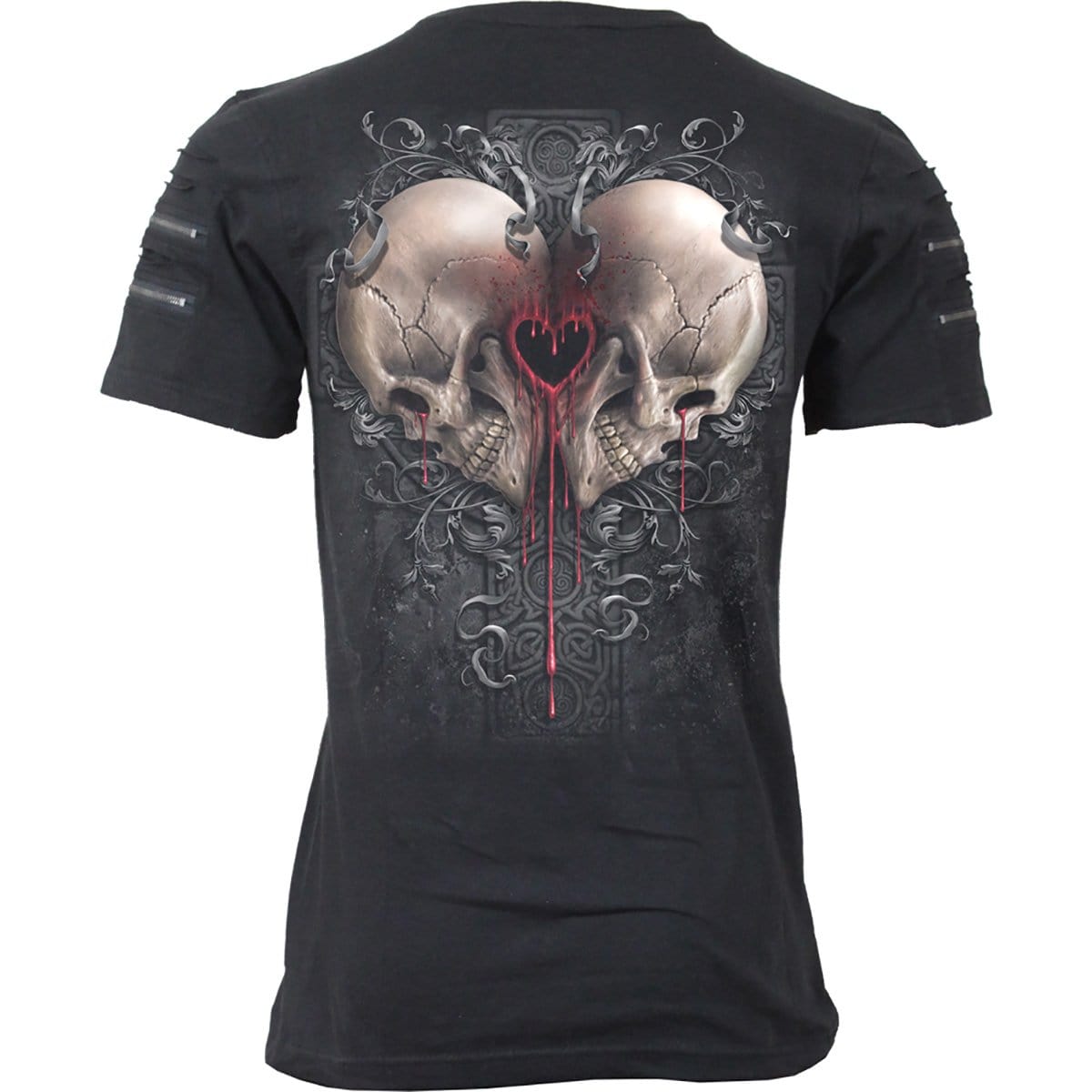 DARK LOVE - Twin Zipper Sleeve Fashion Tee - Spiral USA