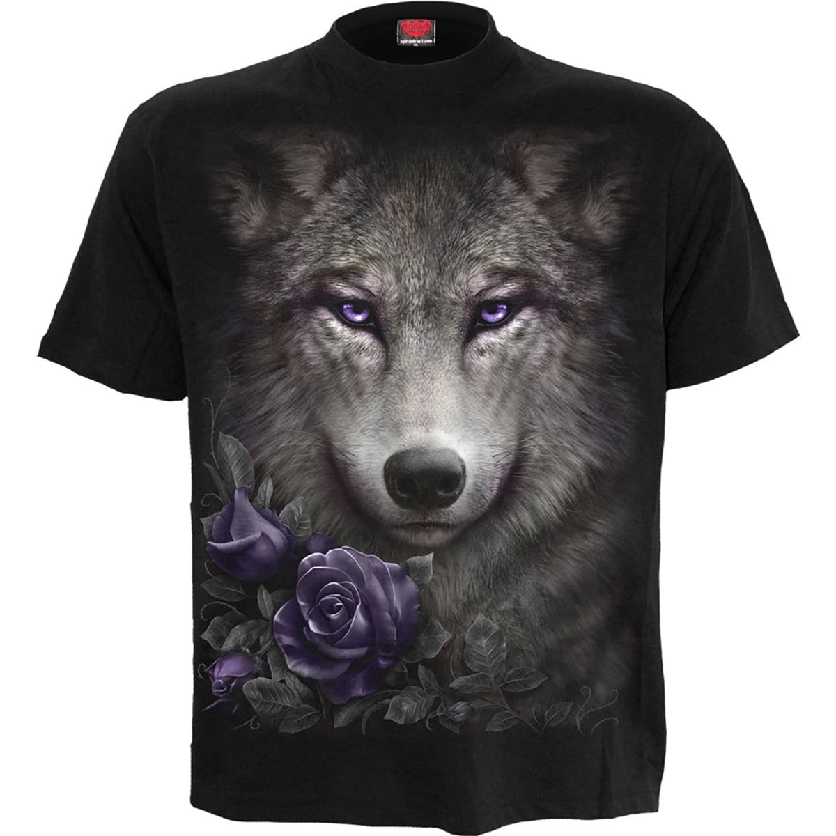 WOLF ROSES - Front Print T-Shirt Black - Spiral USA