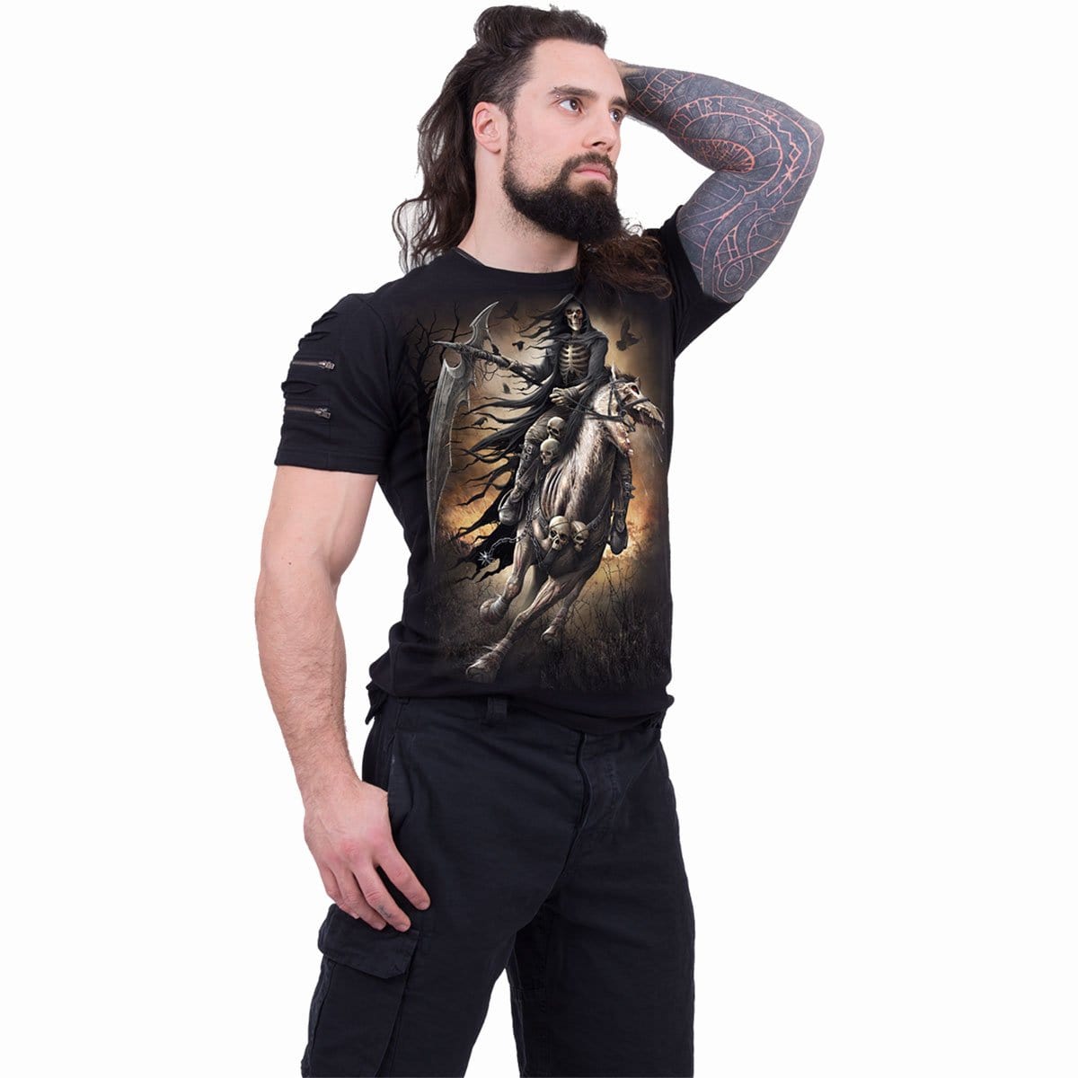 PALE RIDER - Twin Zipper Sleeve Fashion Tee - Spiral USA